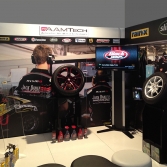 Trade focussed exhibition stand with custom product demonstration units