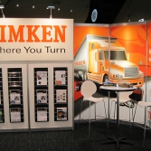 Bold branding detail for an exhibition stand