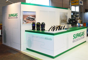 Supagas exhibition stand at NMW2015. Main counter and meeting room.